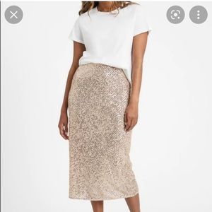NWT Banana Republic Gold Sequin Midi Skirt Size L